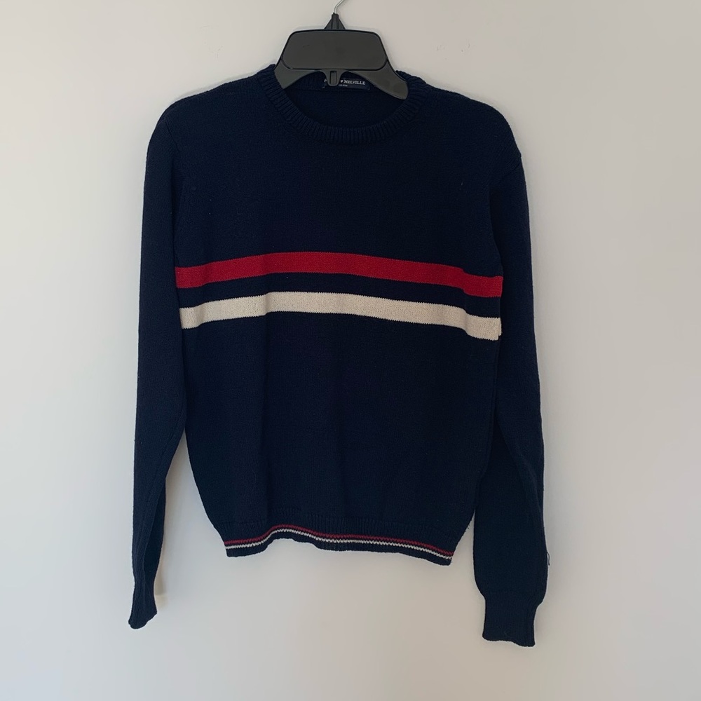 Brandy Melville Navy Sweater With Red And White Stripes